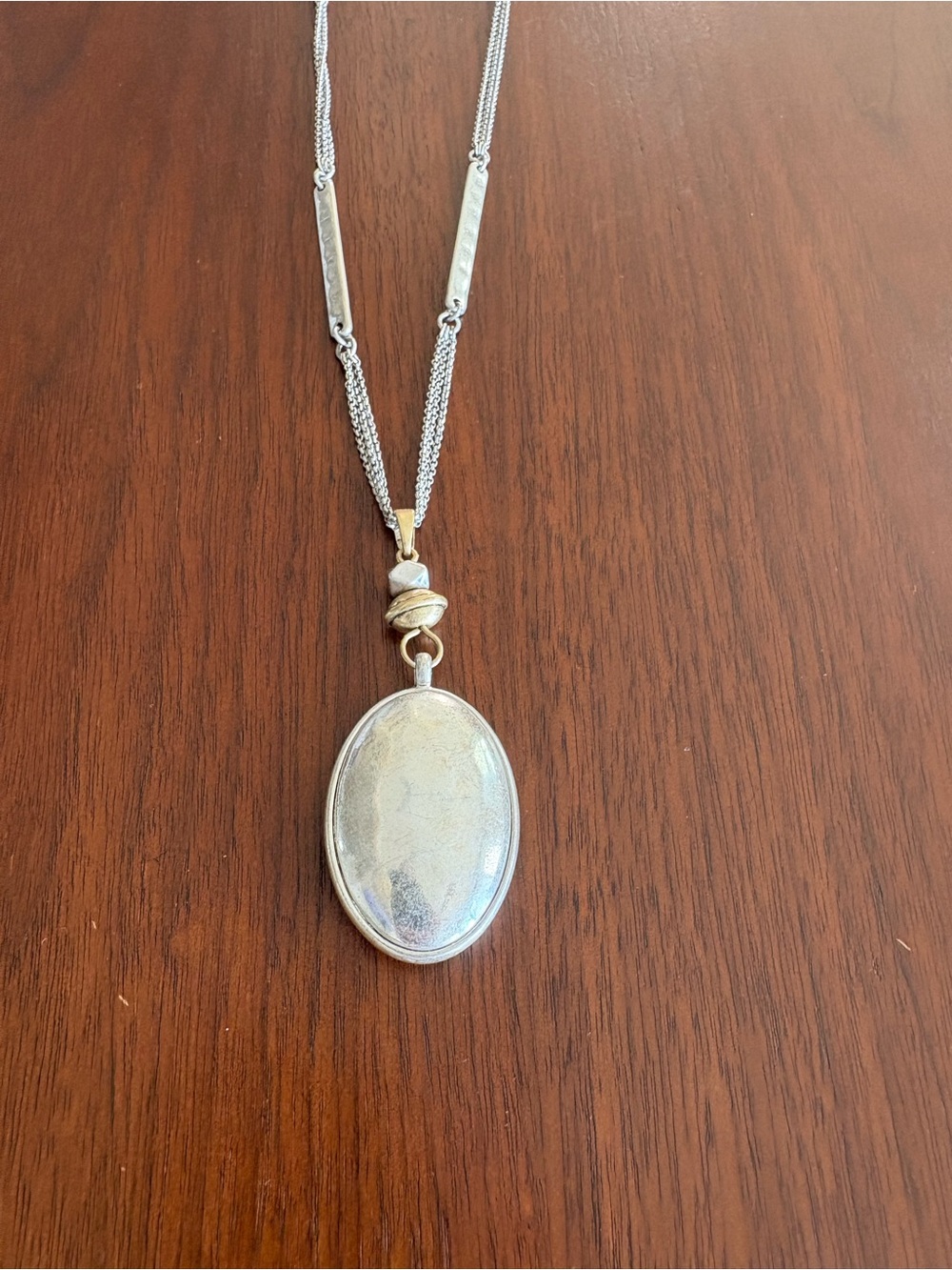 Lucky Brand Vintage-Inspired Reversible Silver & Gold Tone Oval Pendant Necklace